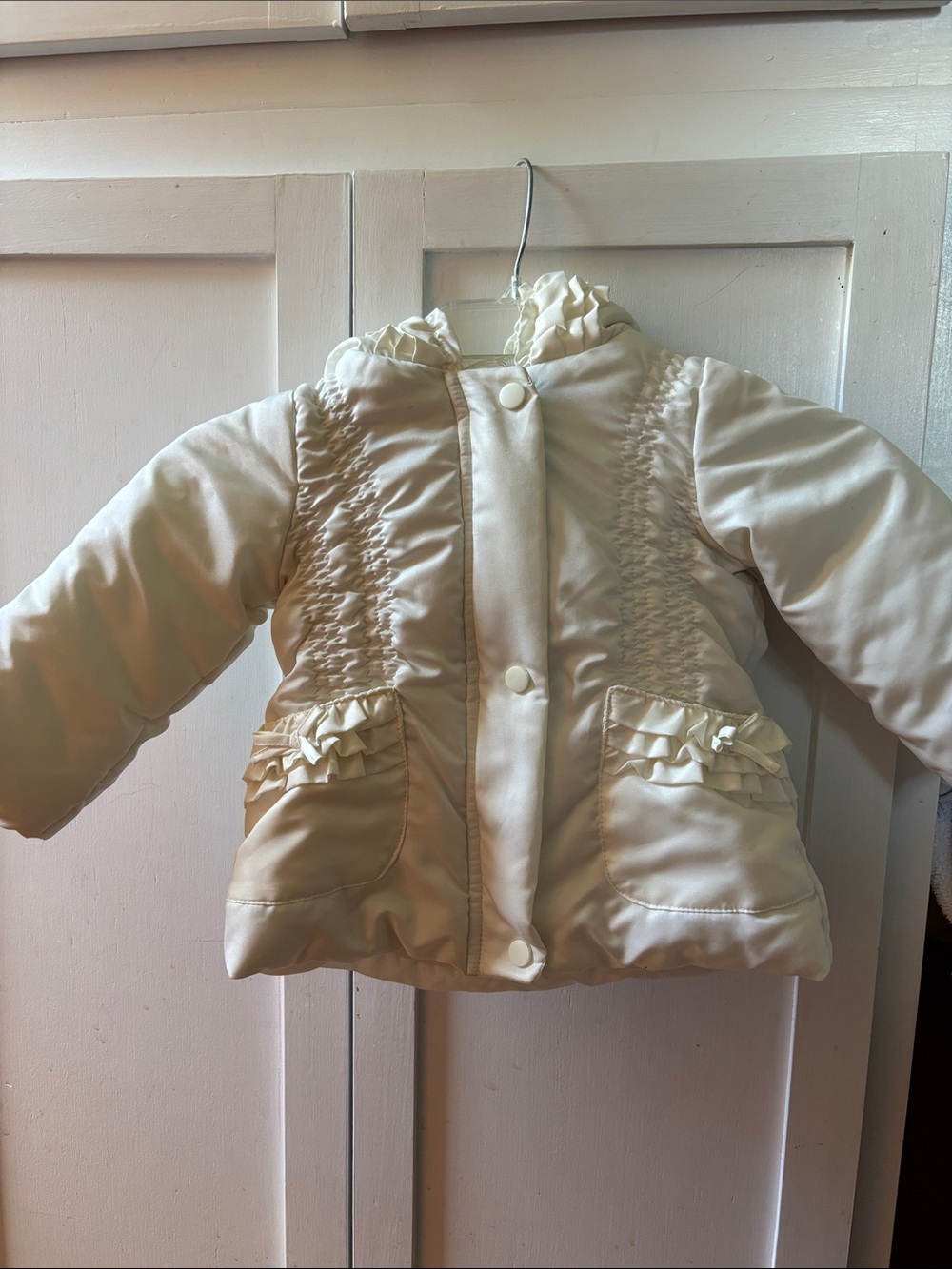The Children's Place Cream Ruffle Hooded Puffer Jacket